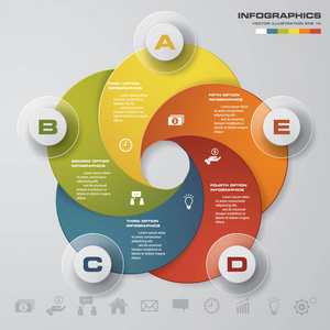 抽象的 5 个步骤 infographis 元素。矢量图