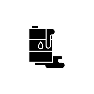 油鼓黑色图标概念。油桶平面矢量符号, 符号, 插图
