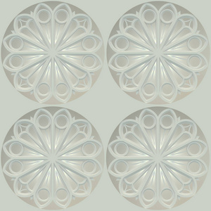 3d 插图。基于神圣几何的无缝纹理。白色背景的教堂装饰圆玫瑰窗