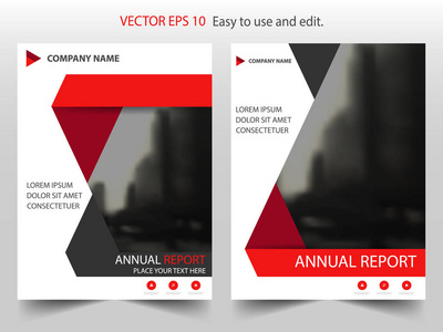 红黑色抽象三角年度报告宣传册设计模板矢量。业务传单的信息图表杂志海报。图书封面演示文稿组合抽象布局模板