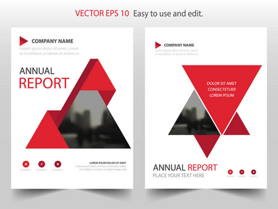 抽象的红色三角形年度报告宣传册设计模板矢量。业务传单的信息图表杂志海报。图书封面演示文稿组合抽象布局模板
