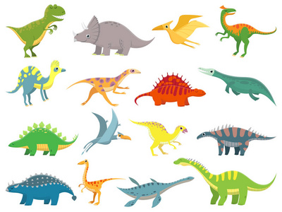 可爱的恐龙。恐龙龙和有趣的恐龙字符。梦幻卡通恐龙矢量插画集