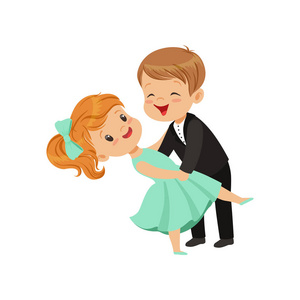 小学舞蹈奖状可爱的小男孩和女孩跳舞古典舞蹈在典雅的衣裳向量例证 i