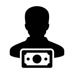 贷款图标矢量男性用户个人资料头像与金钱符号在平面颜色字形象形文字