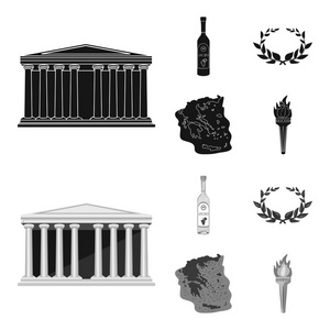 希腊, 国家, 传统, 地标。希腊设置集合图标黑色, monochrom 风格矢量符号股票插画网站