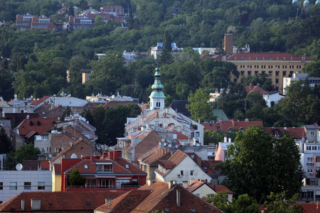 克罗地亚萨格勒布市中心的屋顶鸟瞰图