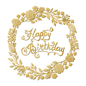 矢量的手在白色背景上绘制贺卡设计生日快乐与花环照片