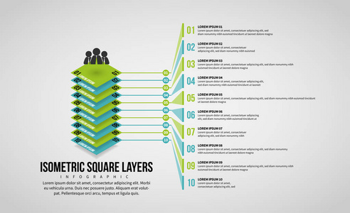 等距平方层图表设计元素的矢量图解