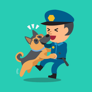 保安团队卡通保安警察和他的警卫队狗照片
