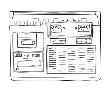 扬声器收音机老式矢量手绘线条艺术插图