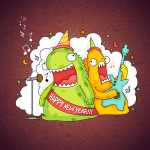 快乐的新年庆祝活动的搞笑怪物照片