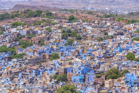 焦特布尔，蓝色的城市，从 mehrangarh 堡 拉贾斯坦邦 印度的视图