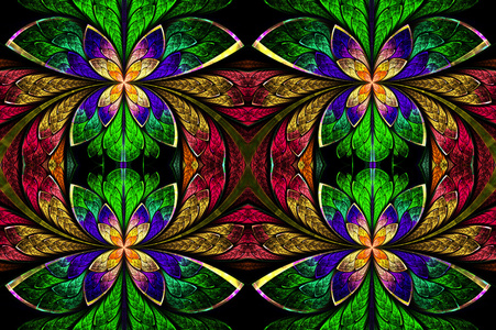 玻璃风格的插图多彩多姿的对称图案,在彩绘玻璃窗口样式彩色玻璃图案