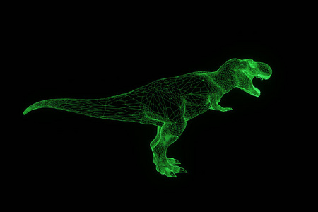 在全息图线框风格的恐龙龙。漂亮的 3d 渲染