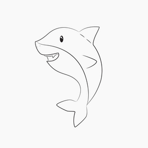 色沙滩黑色线卡通鲨鱼图鲨鱼胃从食道接收食物, 复古线条画或雕刻插图