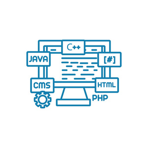 网页编程线性图标概念。网络编程线向量符号, 符号, 插图