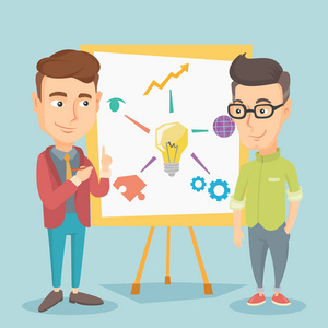 两个学生讨论附近板项目照片