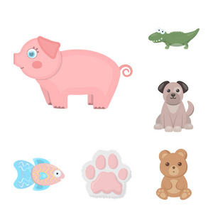 一个不切实际的动物卡通图标集收集设计。玩具动物矢量符号股票网页插图