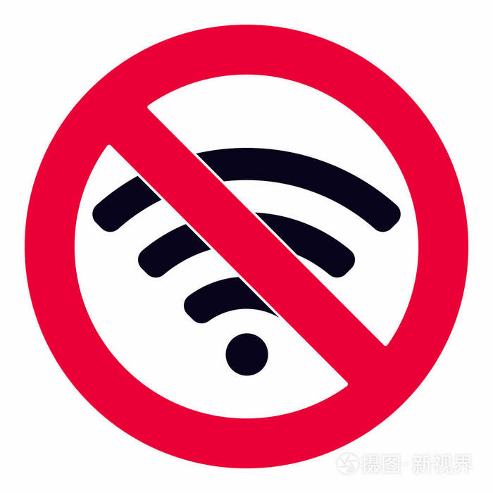 没有 wifi 互联网信号符号在红色 prohobitted 圈子和黑图标颜色被