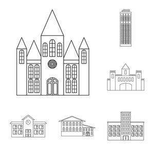 在集集合中构建和构造大纲图标以进行设计。建筑与机构载体符号股票 web 插图