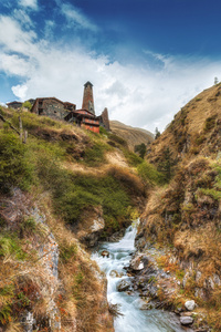 Tusheti 国家公园山村庄塔