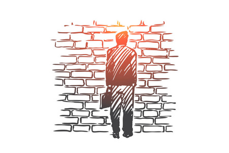 死胡同, 问题, 僵局, 思考的概念.手绘隔离矢量照片