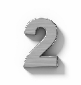 白色的影子-正交亲一个孤立的数字 2 3d 金属照片