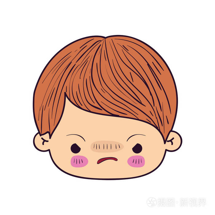 卡哇伊多彩漫画面对着面部表情生气的小男孩