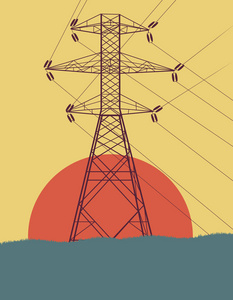 能源分布高压送电线路铁塔与电线 vec