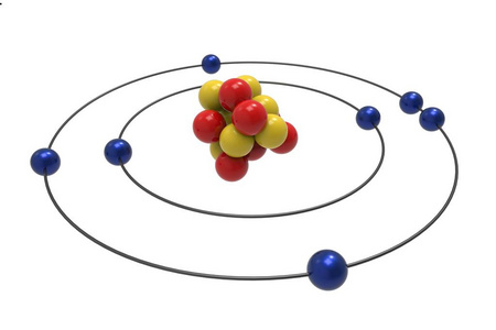 质子中子电子等氮原子的玻尔模型。科学与化学概念3d 插图