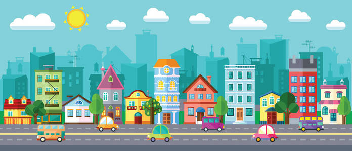 在平面设计中的城市街景图片