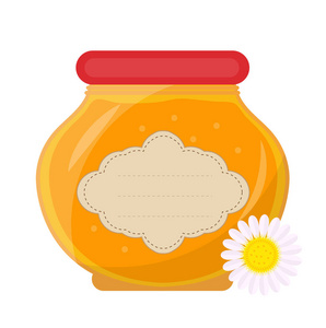 罐子里的蜂蜜图标，平面样式。白色背景上的孤立。矢量插图，剪贴画