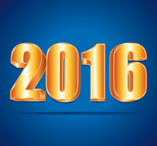 2016 新年 3d 黄金在蓝色背景上的数字
