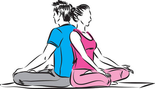 冥想插画瑜伽情侣冥想矢量插画照片