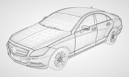 灰色背景下黑色多边形三角形网格形式的矢量图解汽车模型旧机车模型