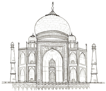印度阿格拉的泰姬陵上白色孤立手绘制的建筑速写照片