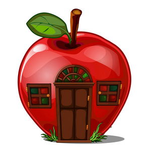 房子苹果童话般的房子在一个苹果的形状被孤立的白色背景.