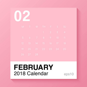 2 月 简单的模板为 2018年日历 矢量图