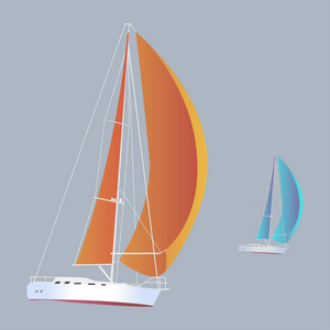 远洋帆船。蓝色背景帆船的矢量插图