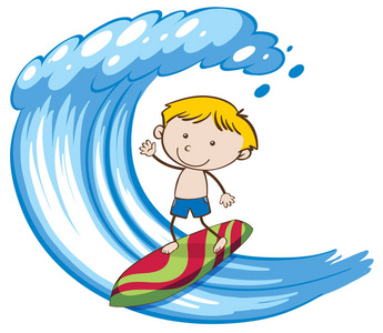 冲浪在大浪上的男孩图片