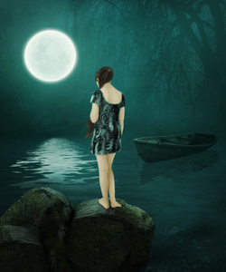 月光下的女孩图片-月光下的女孩素材-月光下的女孩插画-摄图新视界