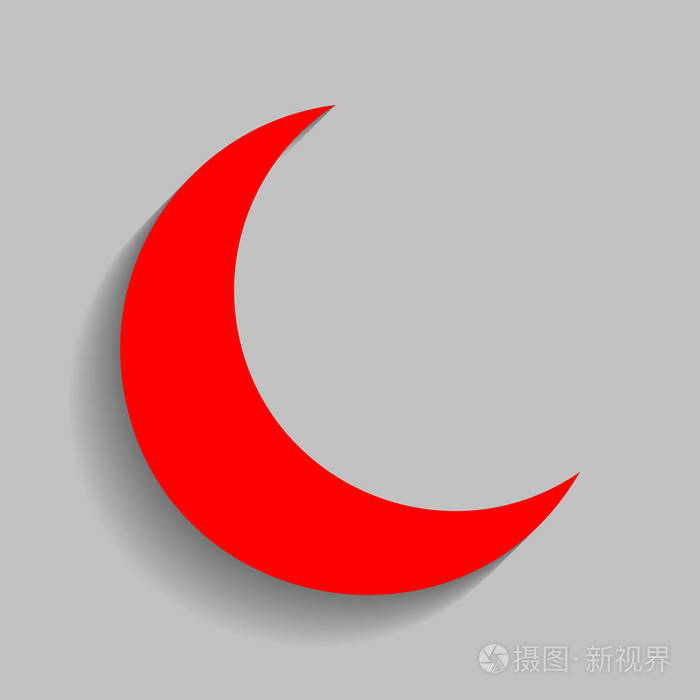 月亮标志图.矢量.与软阴影在灰色的背景上的红色图标