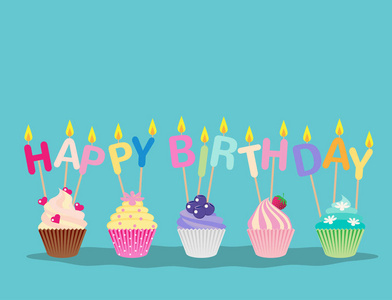 可爱的蛋糕蜡烛生日快乐庆祝照片