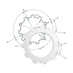 在啮合的齿轮。工程制图与齿轮抽象工业背景