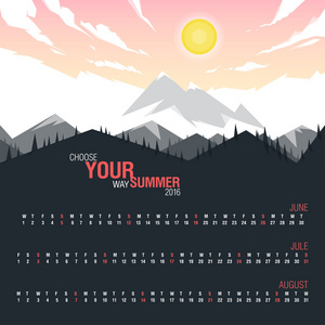 库克伦景观设计插图概念夏季景观与月份卡伦达照片