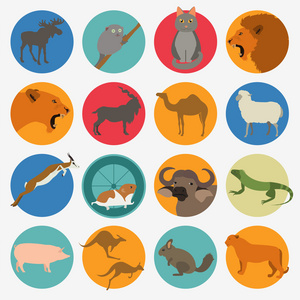 动物哺乳动物图标集。矢量平面样式