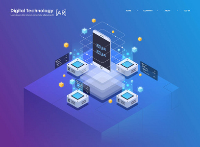 等距设计概念的虚拟现实和增强现实。Ar 和 Vr 的发展。用于网站和移动应用程序的数字媒体技术