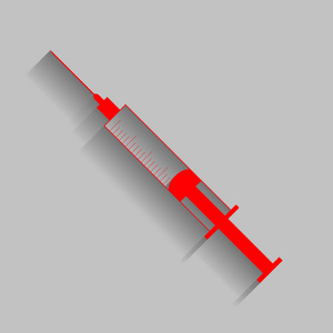 注射器标志图。矢量。与软阴影在灰色的背景上的红色图标