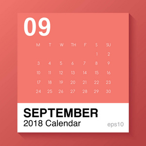 9 月 简单的模板为 2018年日历 矢量图