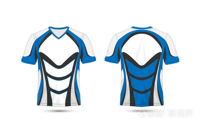 白色, 蓝色和黑色布局电子体育 t恤衫设计模板